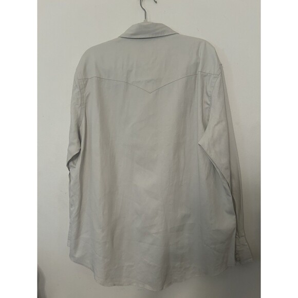 Mens Wrangler Light Khaki Heavy Cotton Work Shirt Western Pearl Snap Size XL - Picture 7 of 12